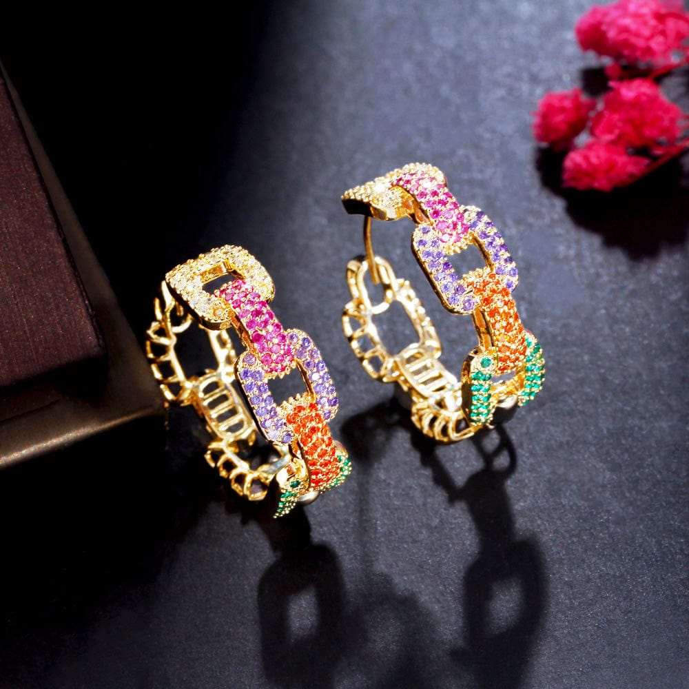 Multicolor Micro Pave Cuban Hoop Earrings - Uniquely You Online - Earrings