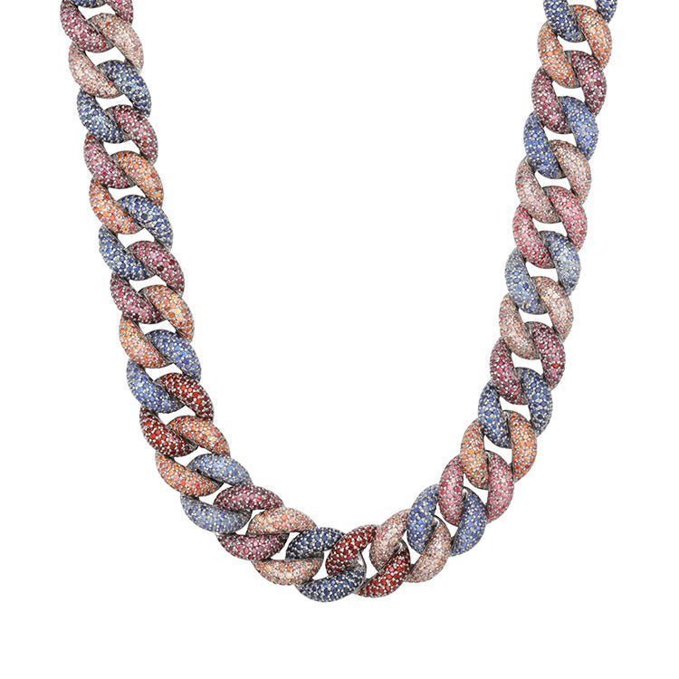 Natural Sapphire and Ruby Cuban Link Chain - Uniquely You Online - Chain and Bracelet