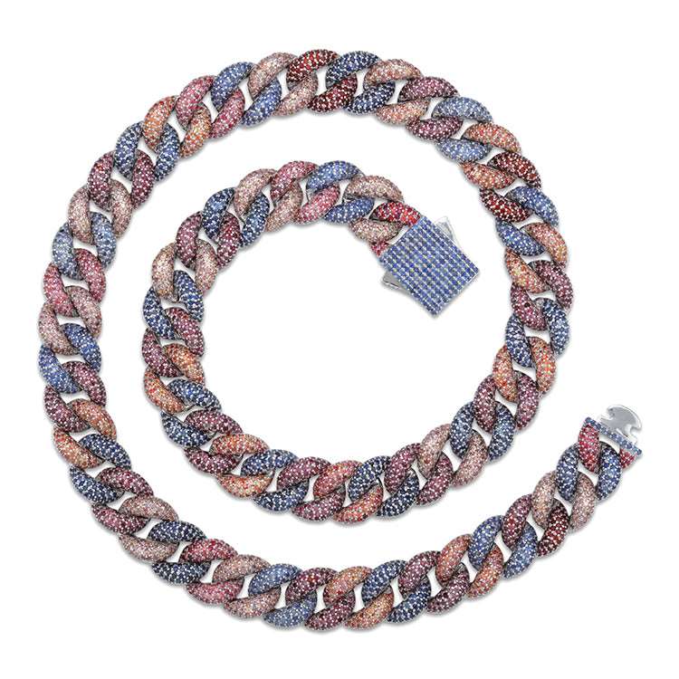 Natural Sapphire and Ruby Cuban Link Chain - Uniquely You Online - Chain and Bracelet