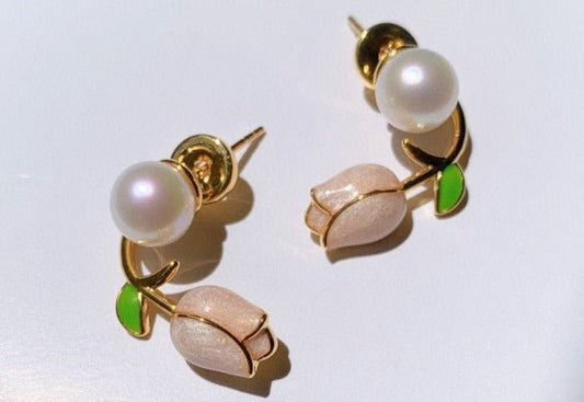 Pink Camellia Pearl Stud Earrings - Uniquely You Online - Earrings